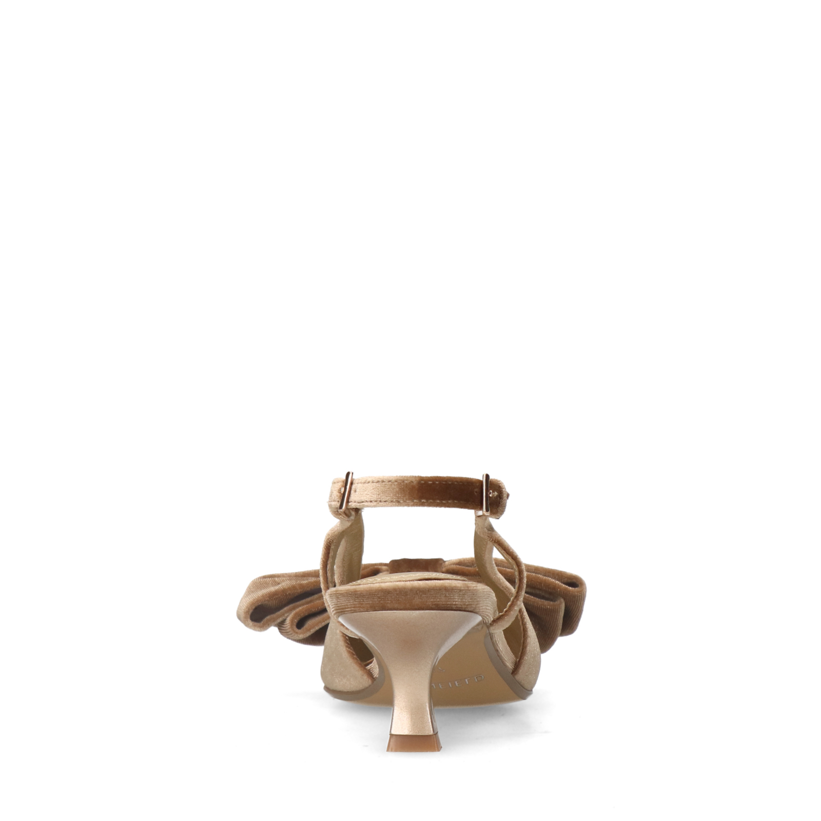 Taupe velours slingbacks met strik