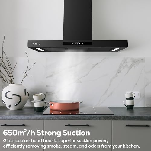 Ciarra Hotte Aspirante 90cm Silencieuse A    650m³/h   4 Vitesses et Boost   Commande Tactile et Wi Fi   Filtre à Charbon Inclus   Coins Arrondis   CBCB9102 P : Gros électroménager