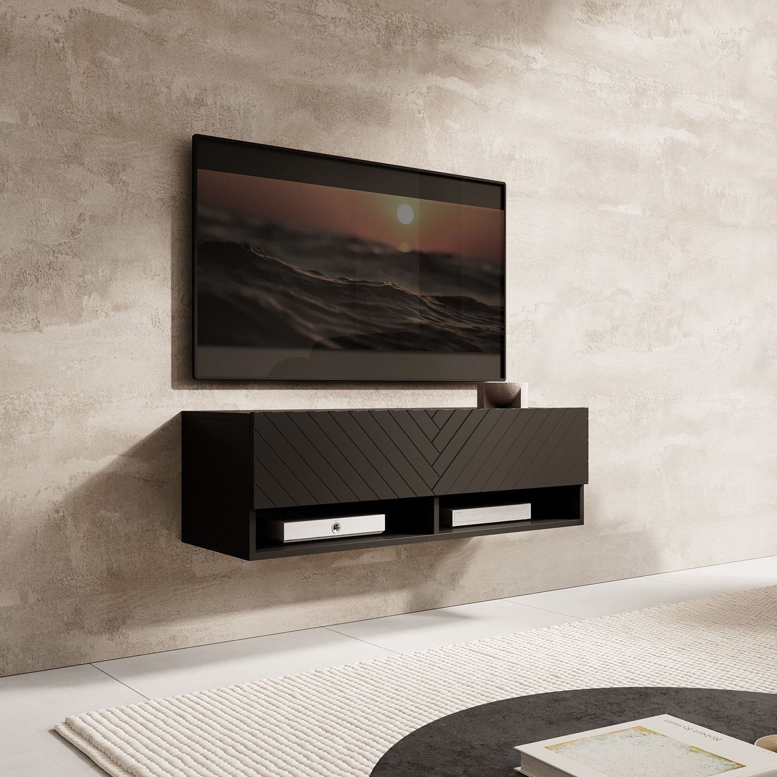Meubella - TV-Meubel Asino - Zwart Visgraat - 100 cm