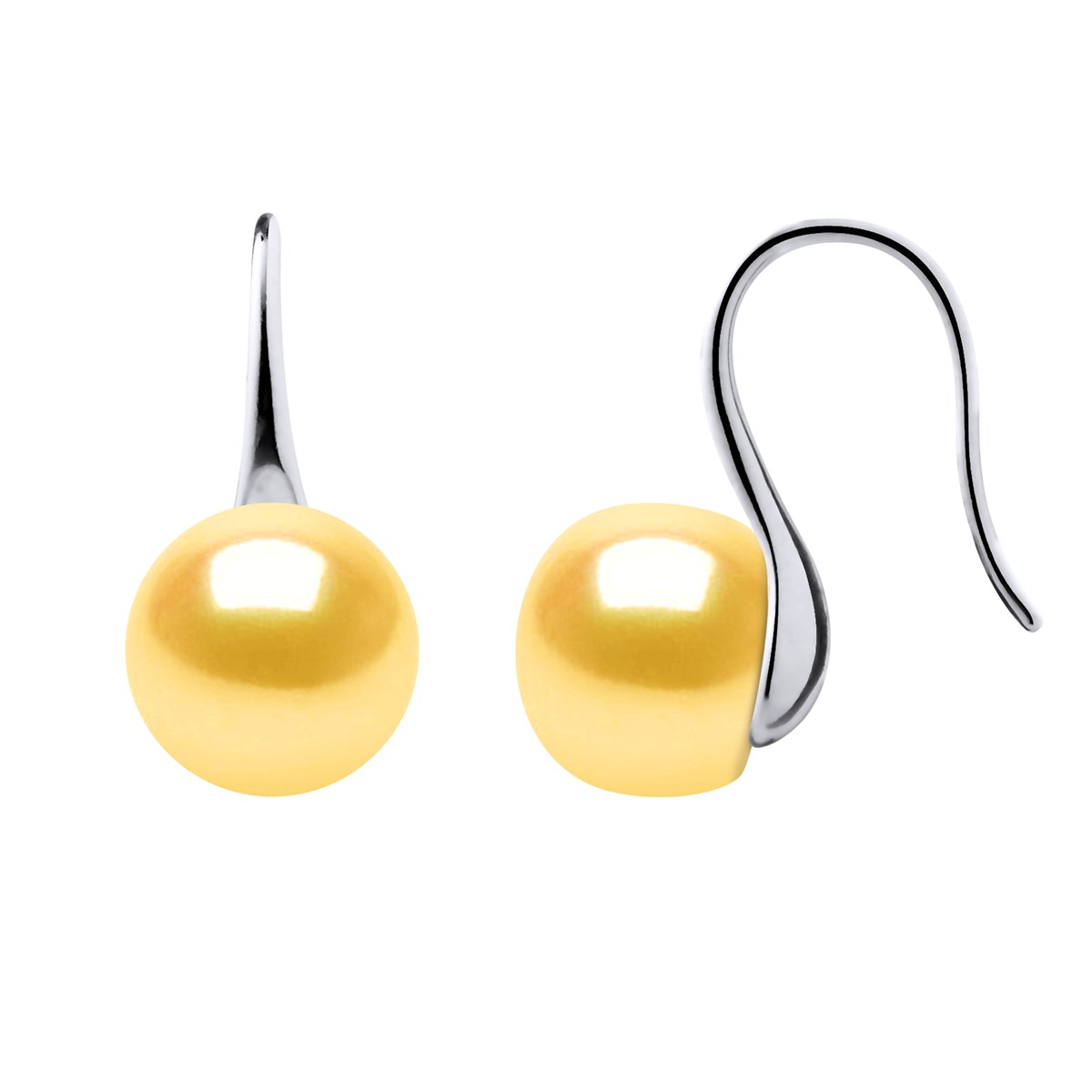 Crochets d'Oreilles Perles d'Eau Douce Boutons 9-10 mm Dorées Argent 925
