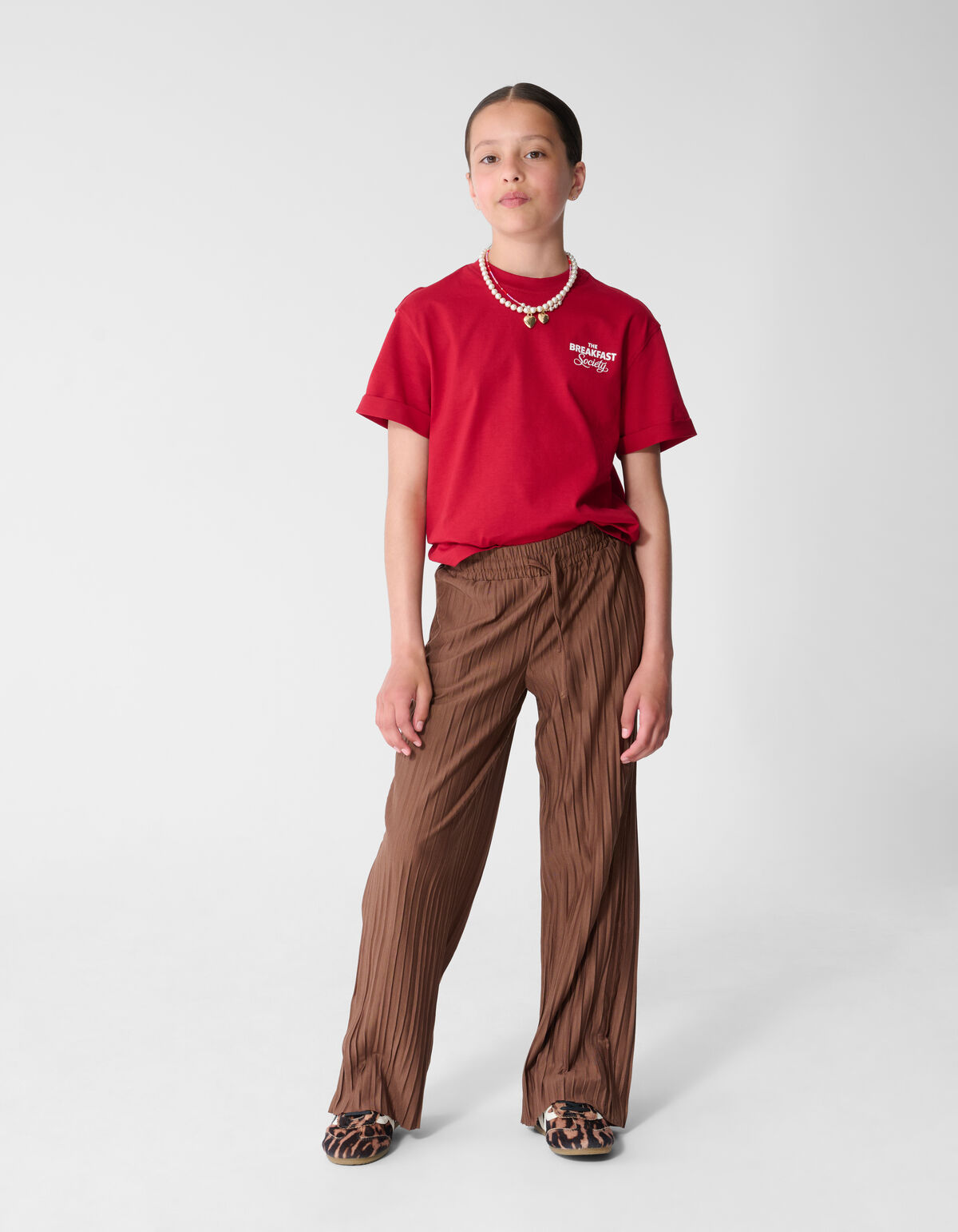 Plissé Wide Leg Broek Bruin
