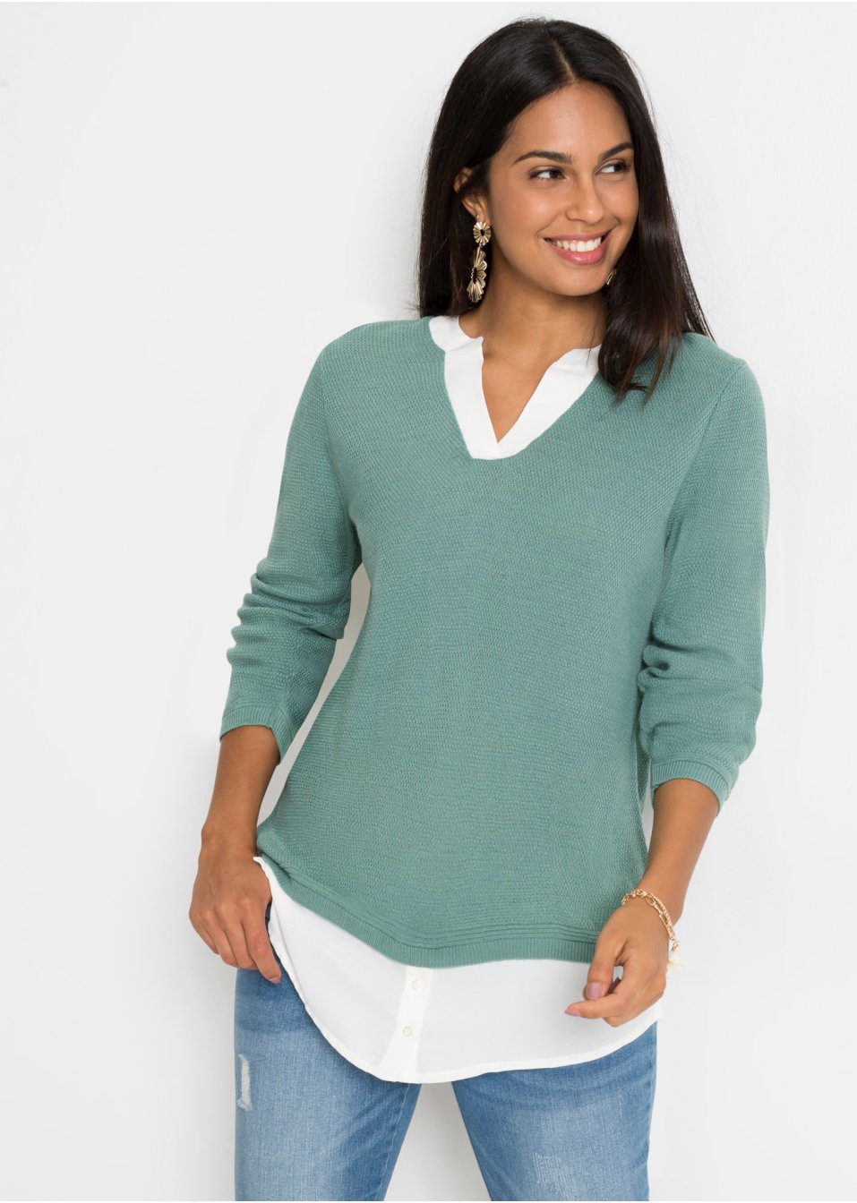 Pull à empiècement chemisier