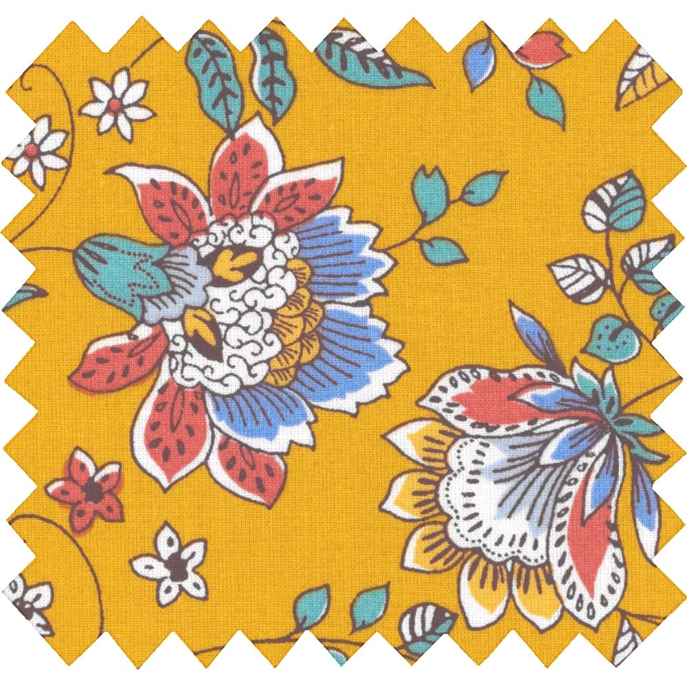 Tissu Coton Au Mètre Ex2264 Indienne Fleurie Jaune