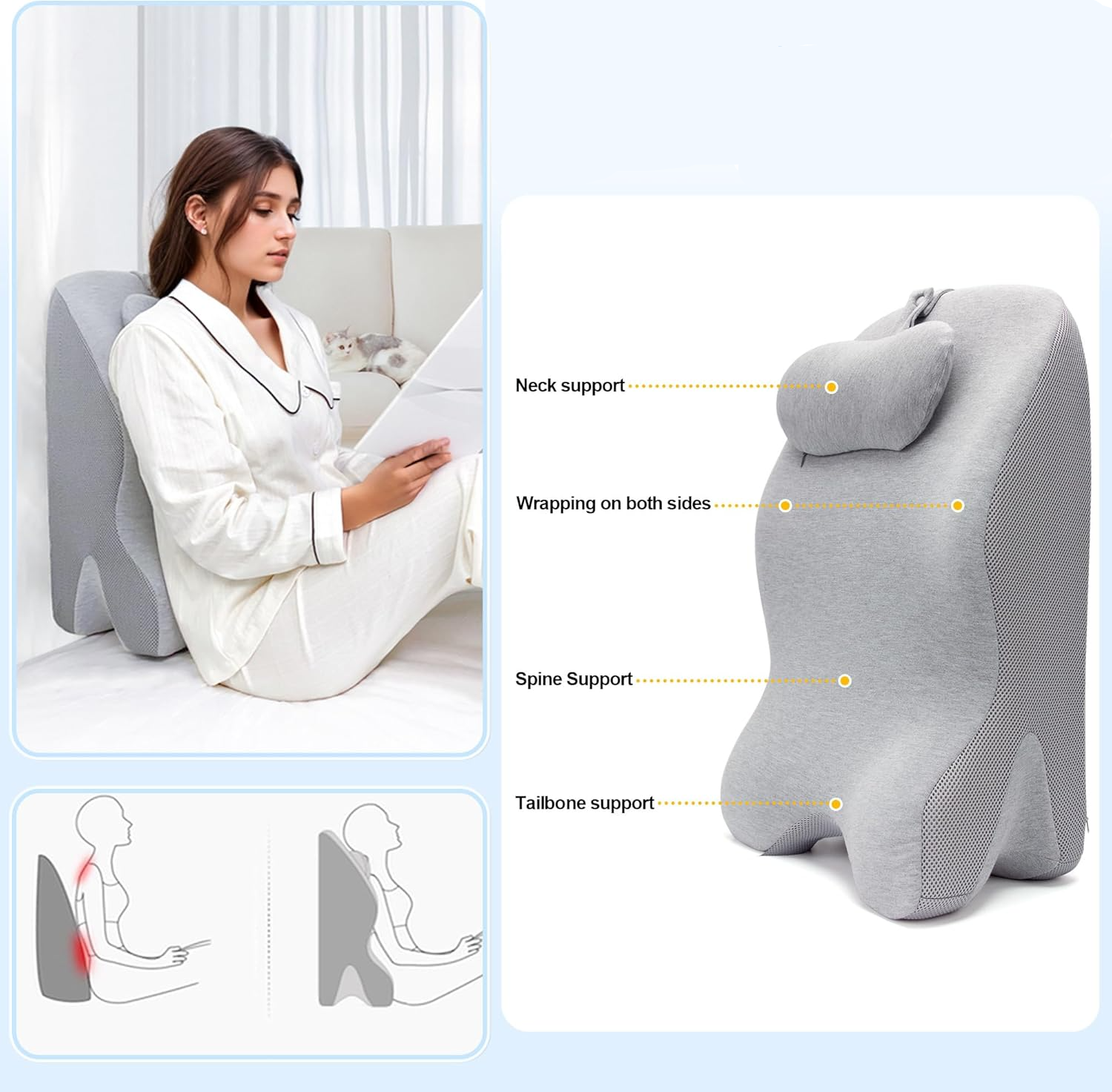 (60x36) Memory Foam Lese Kissen Ergonomische Rückenstütze Bauchlagekissen mit Nackenstütze - Grau