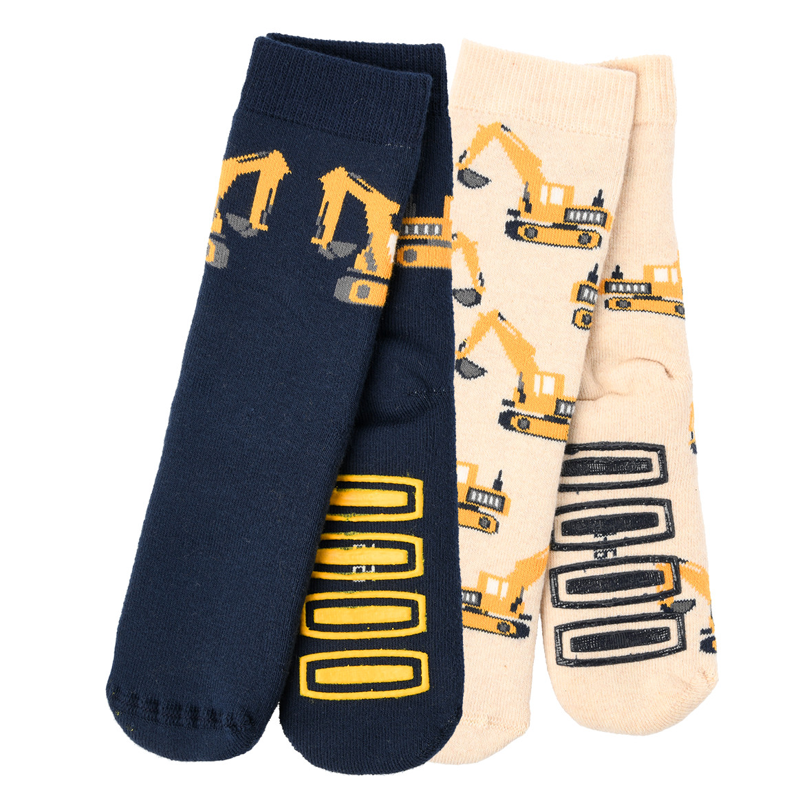 Topolino 2 Paar Jungen Stoppersocken mit Baggern dunkelblau / beige