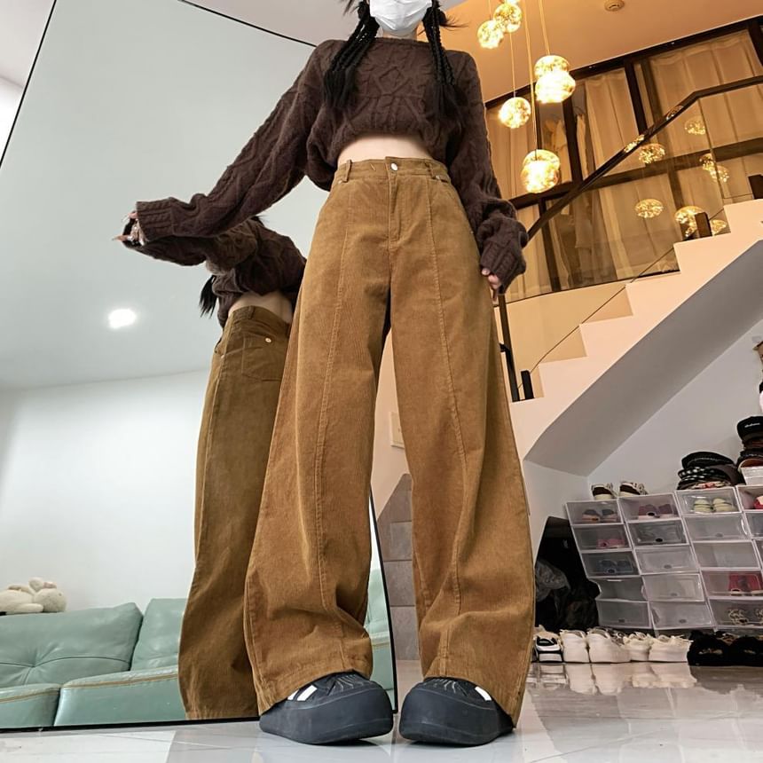 Chisan - Corduroy broek met hoge taille en wijde pijpen