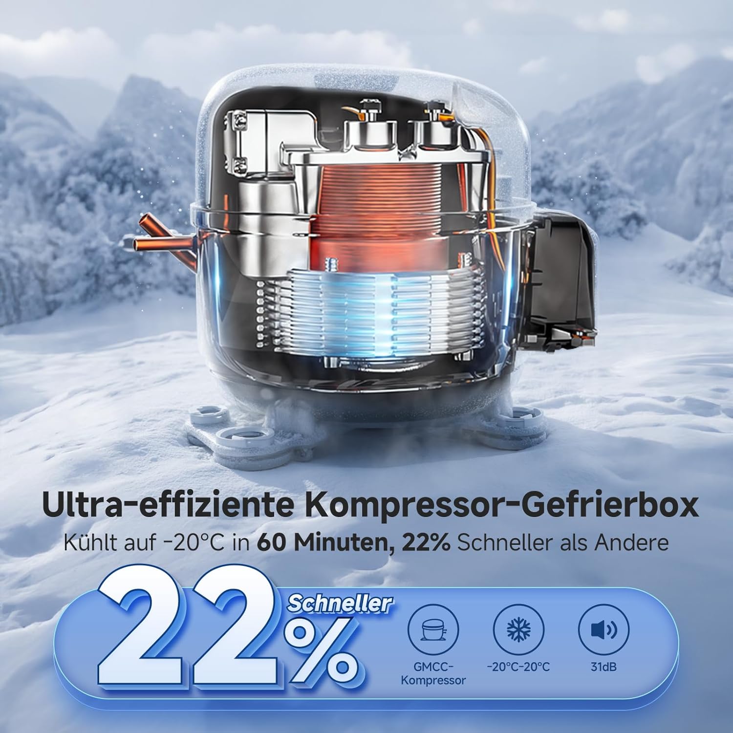 AAOBOSI Kompressor Kühlbox 40L, Elektrisch Kühlbox 12V/230V, IPX4 Wasserdicht, -20°C bis 20°C Auto Kuhlbox Ideal für Auto, LKW, Boot, Camping, Reisen, Fischen, Garten & Outdoor-Aktivitäten