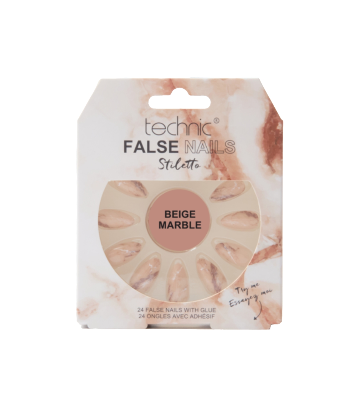 Technic Cosmetics - Unhas Postiças False Nails Stiletto - Beige Marble