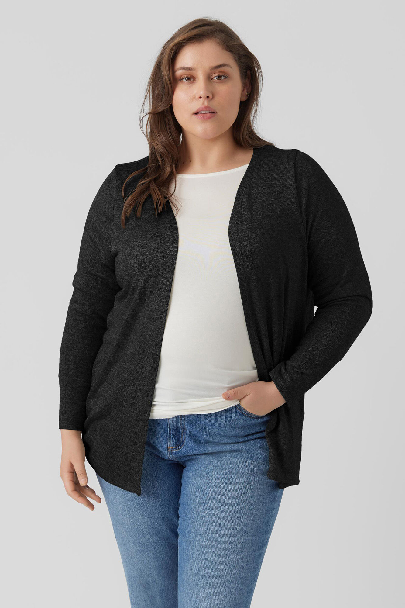 Cardigã básico de malha plus size - Preto