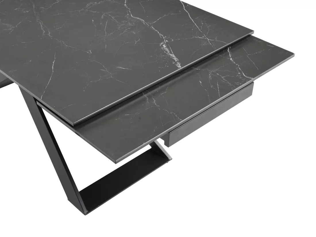 Table à manger extensible 6 à 10 personnes en céramique, verre trempé et métal - Effet marbre noir - XERENA de Maison Céphy