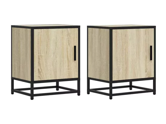 Tables de chevet 2 pcs chêne sonoma bois d'ingénierie et métal