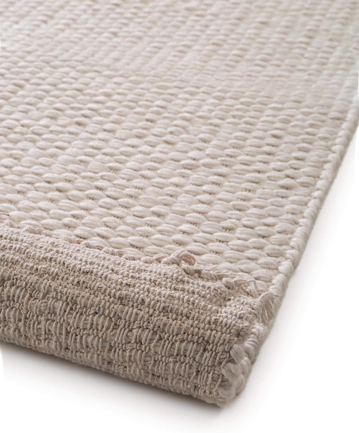benuta Pure Wollteppich Lana - Creme 120x170 cm - Wolle handgewebt - Rechteckig & im Style: Uni, Hygge & Cozy, Minimalistisch, Natural - Pflegeleicht für Wohnzimmer Schlafzimmer