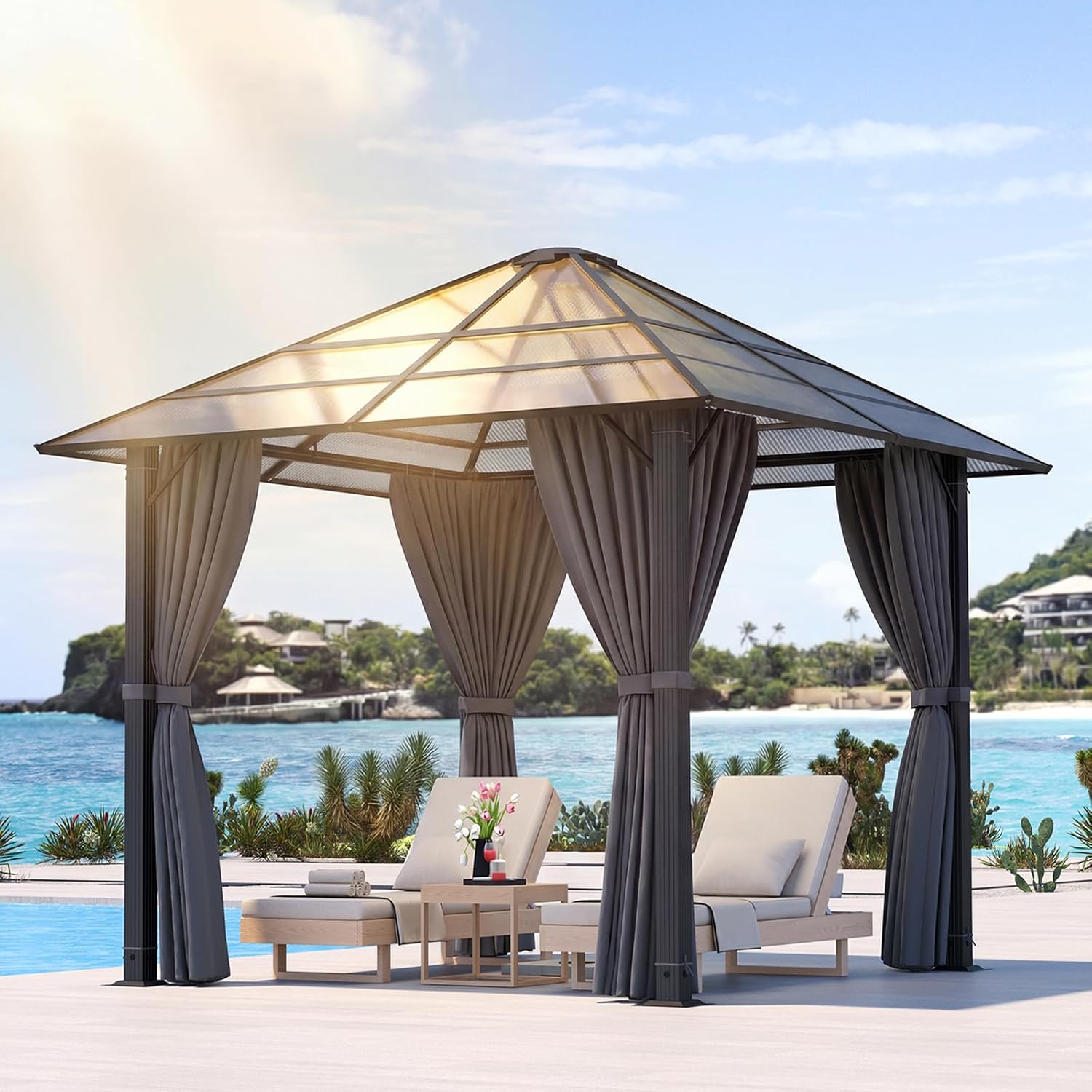 Devoko Pavillon 3x3 Wasserdicht Stabil Winterfest,Aluminium Gartenpavillon,Pavillon mit Festem Dach Protection UV,Geeignet für Außenszenen,Grau