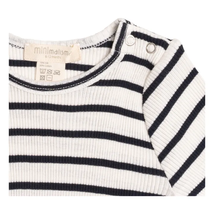 Minimalisma T-Shirt Côtelé Coton et Soie Rayé Bogense | Bleu