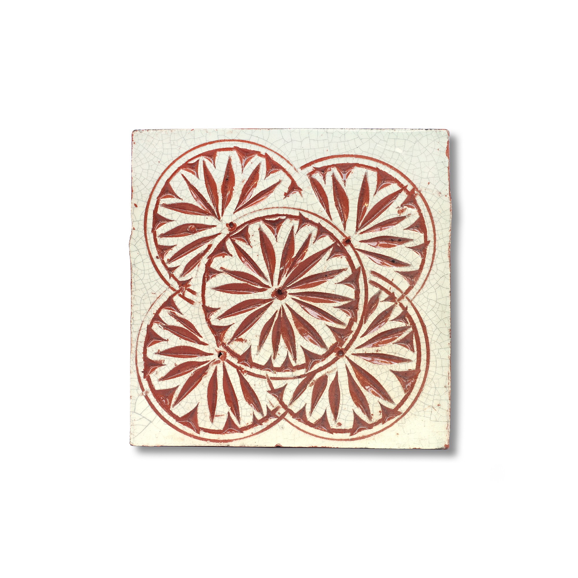 Kachel 'majolique Craquelé', rot, weiß, T 10 cm, B 10 cm, H 1 cm von fischer's lagerhaus