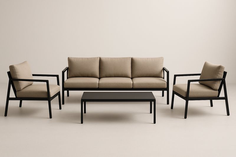 Gartenmöbelset Aluminium Schwarz/Beige