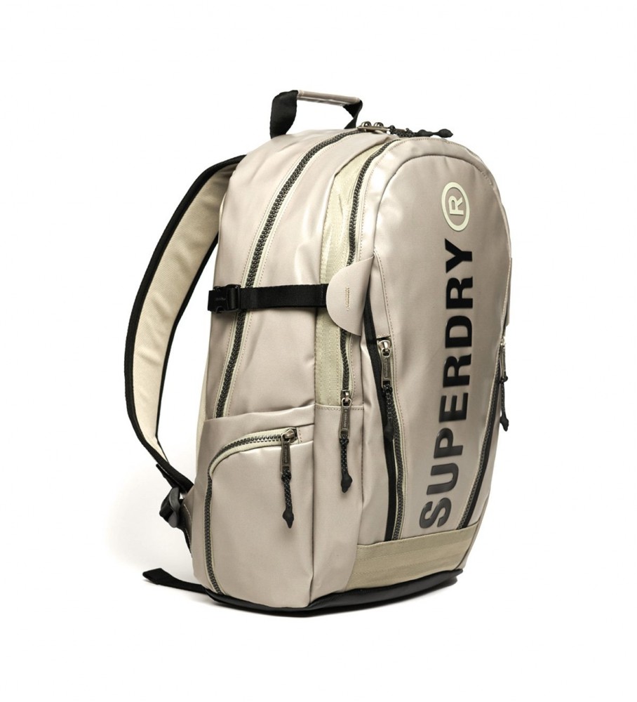 Mochila Superdry de lona cinza dourada