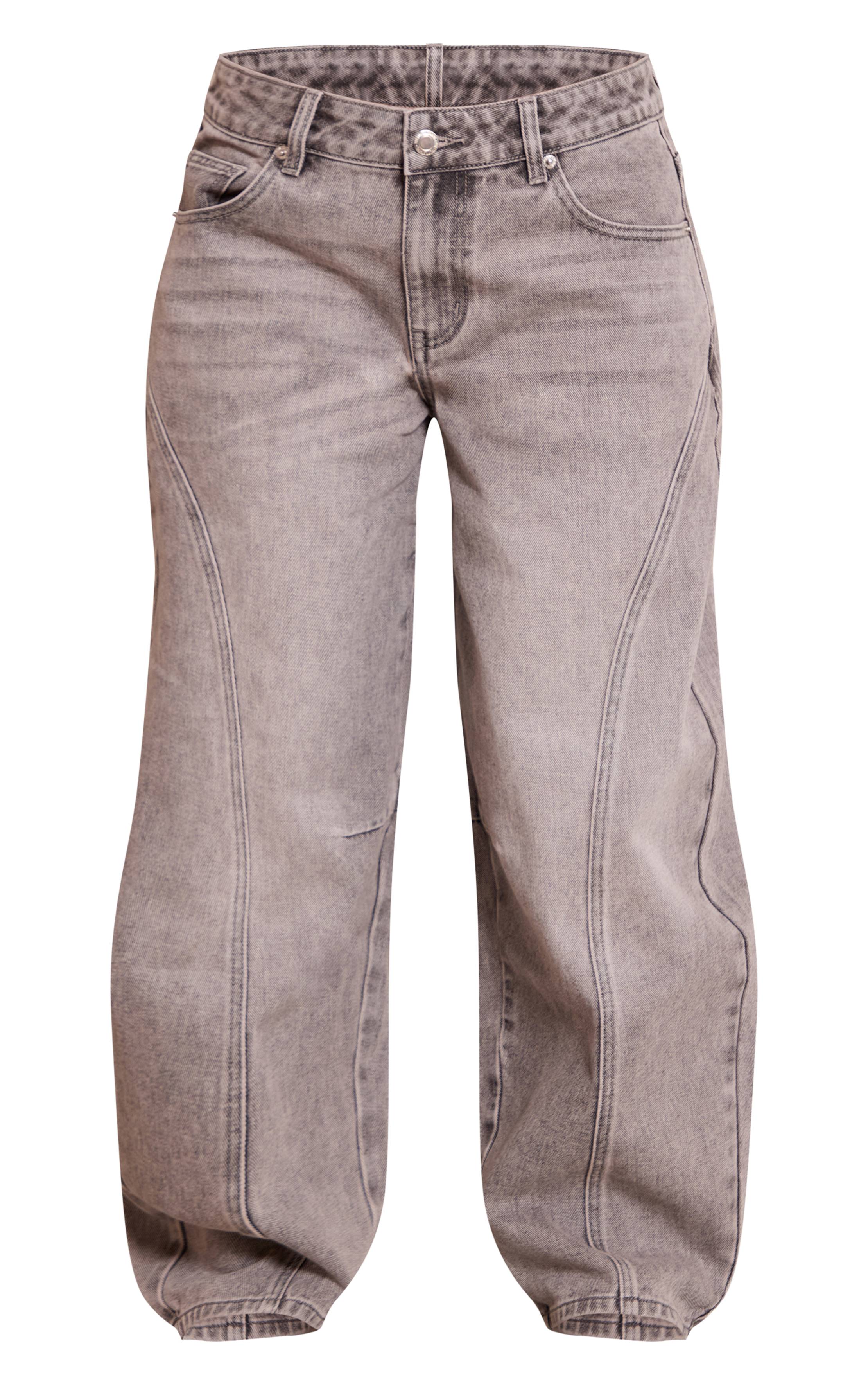 Gris Jean Barrel Blanc Petite Avec Détails De Couture