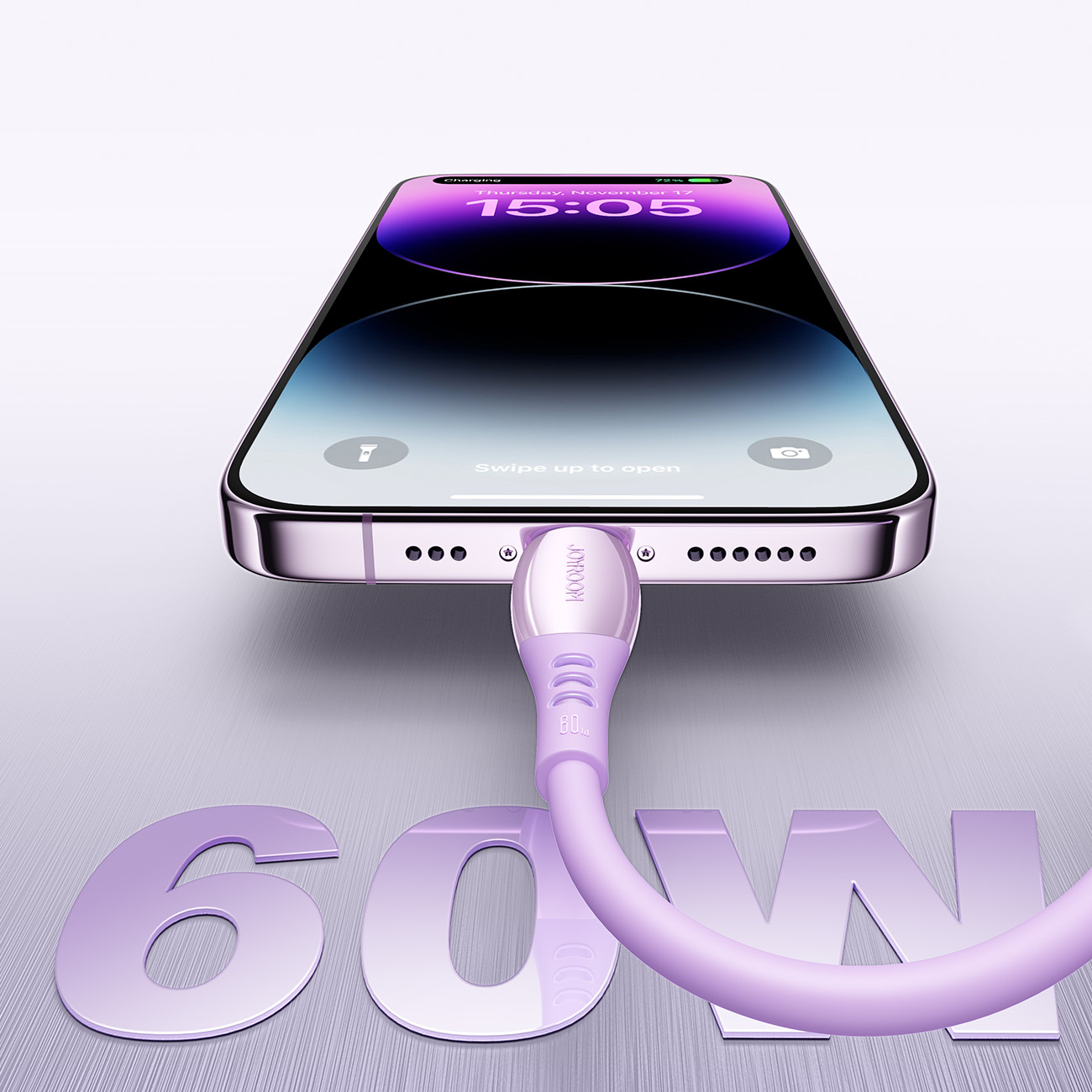 (1.2m) 60W USB C auf USB C Ladekabel Fast Charge Datenkabel - Lila