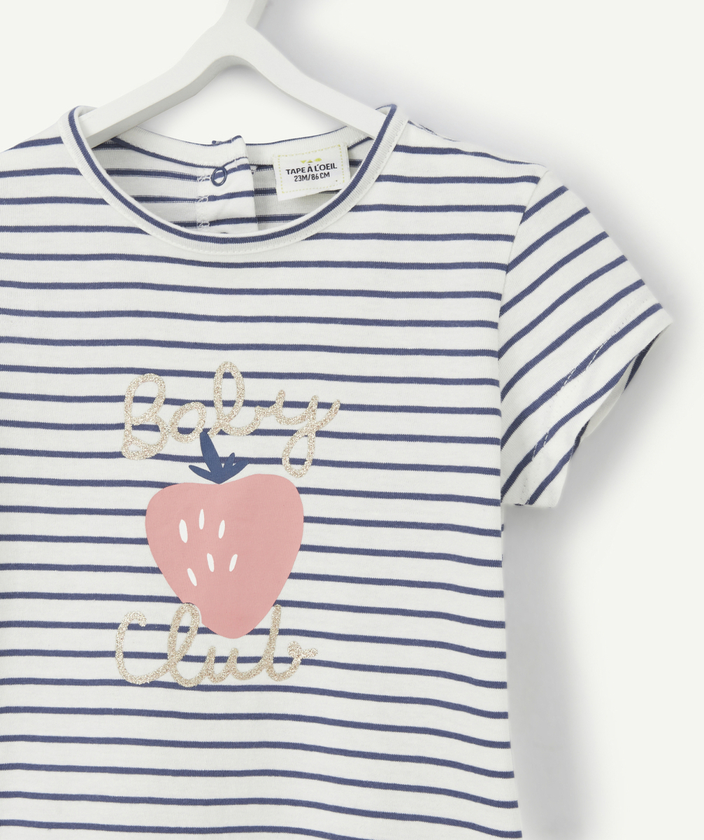 T-SHIRT BÉBÉ FILLE EN COTON BIOLOGIQUE RAYÉ BLEU ET BLANC