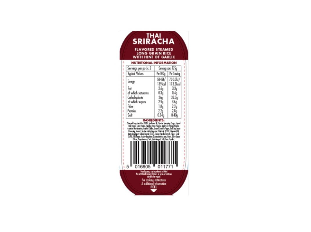 PREPARADO DE ARROZ VEETEE THAI SRIRACHA 250G