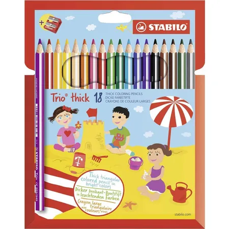 Dreikant-Buntstift - STABILO Trio dick - 18er Pack - mit 18 verschiedenen Farben und Spitzer
