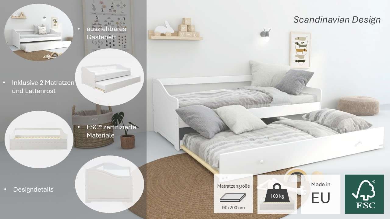 Home affaire Daybett »Arlo, inklusive 2 Matratzen + Lattenroste, Jugendbett, Gästebett,« Set, Daybett inklusive 2-ter Schafgelegenheit, 2 Lattenroste, 2 Matratzen, 5 Stk. tlg. 2 Schlafplätze, als Sofa nutzbar, Komplettbett