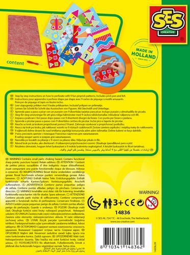 SES - Ik leer prikken - Montessori Speelgoed - Prikmatje van Vilt - Prikpen en 9 Prikkaarten