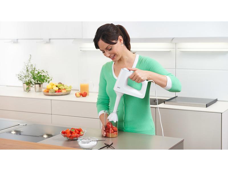 Braun Handmixer MultiMix 3 HM3107WH Weiss Handmixer mit Knethaken, Mixbecher und Pürierstab
