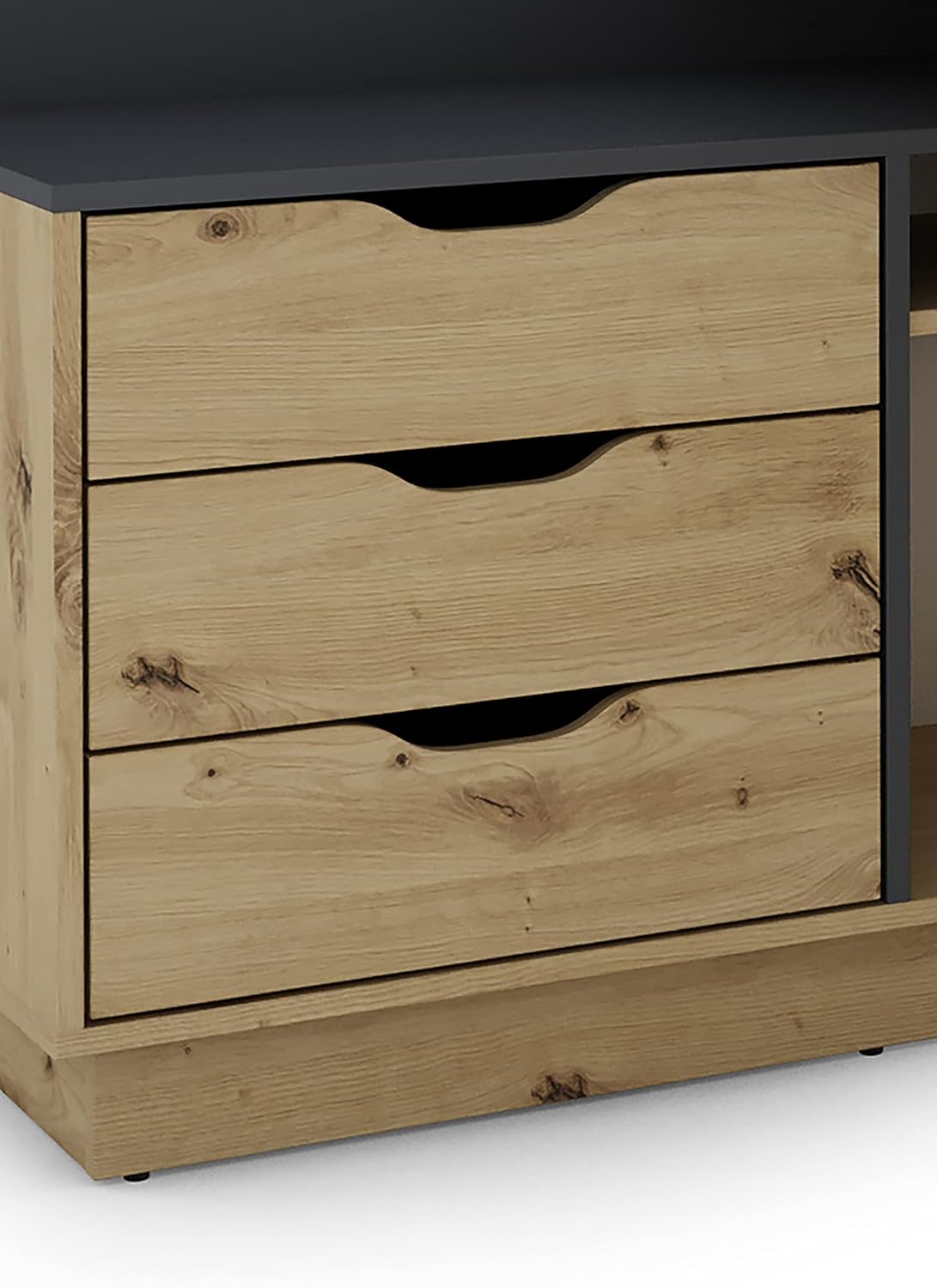 byLIVING Winkelschreibtisch Belfast/Rechts oder Links montierbar / 3 Schubkästen/Artisan Eichen-Optik - anthrazit/Bürotisch/Eckschreibtisch/Schreibtisch/B 129, H 83,5, T 105 cm
