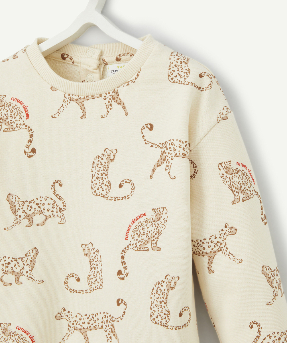 SWEAT BÉBÉ FILLE EN COTON BIO ÉCRU IMPRIMÉ LÉOPARDS