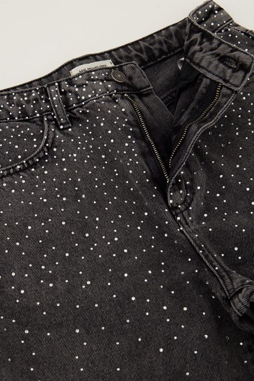 Grijze wide leg jeans met strass