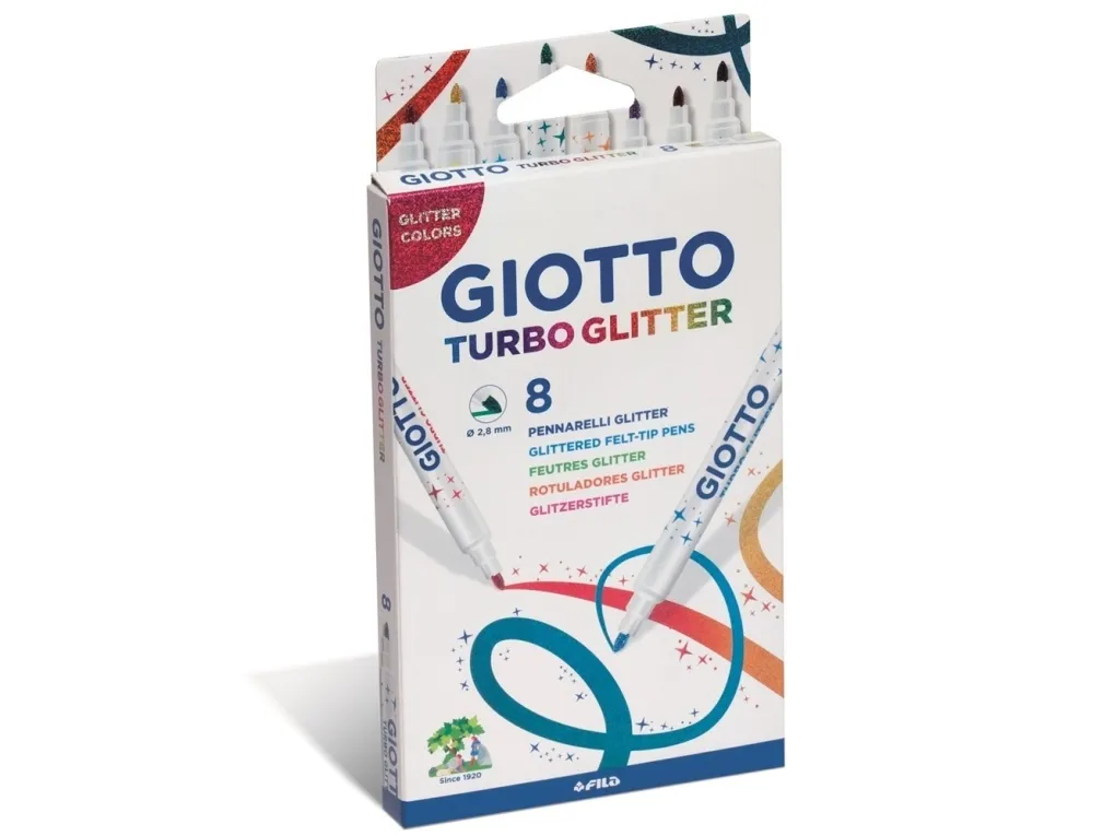 Giotto Glimmer Tusser (Turbo Glitter) med 8 stk. ass. farver - vandbaseret blæk