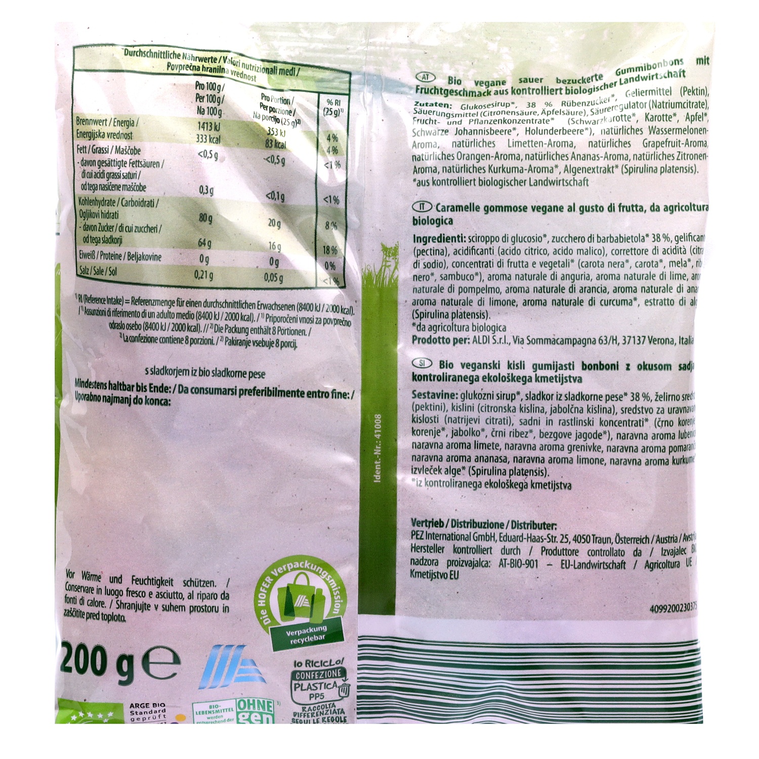 BIO NATURA BIO-Fruchtgummi, Saure Mischung 200 g