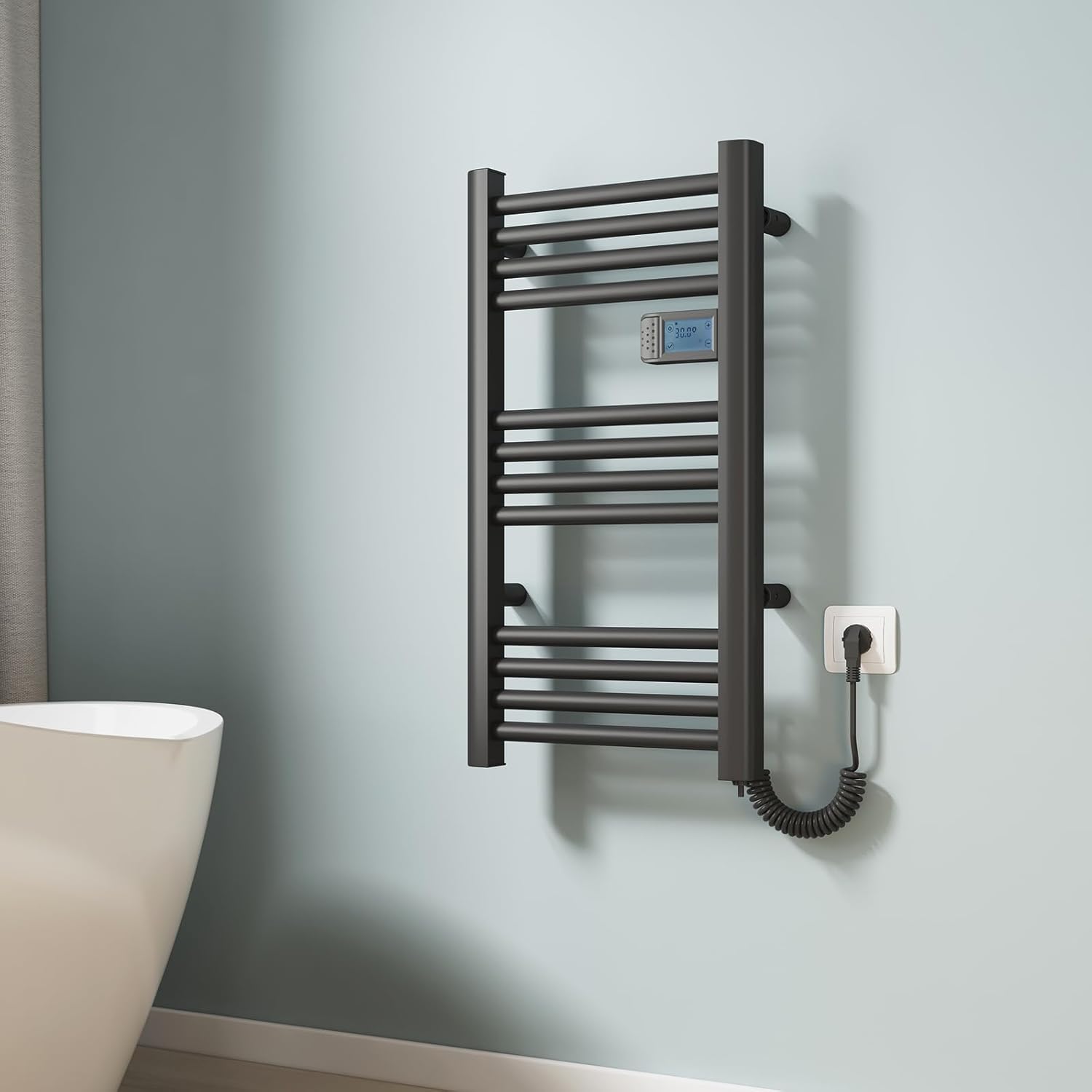 EMKE Elektrischer Handtuchheizkörper 75 x 40 cm, Badheizkörper Elektrisch mit Touchschalter Timer, Handtuchheizung Handtuchtrokner Handtuchwärmer Elektrisch Schwarz Matt 180W