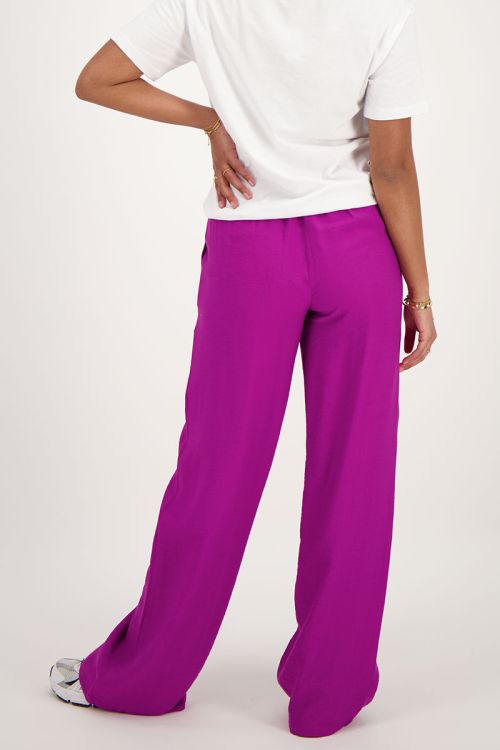 Paarse wide leg broek met pintuck en elastiek