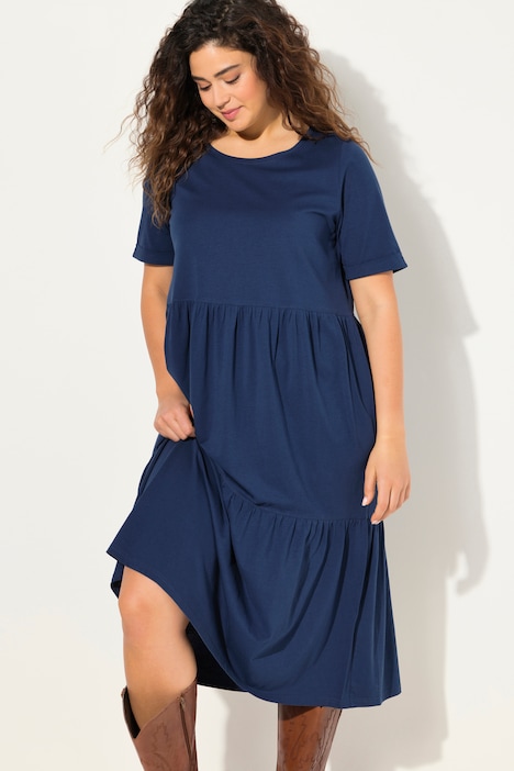 Jersey-Midikleid, A-Linie, Rundhals, Halbarm