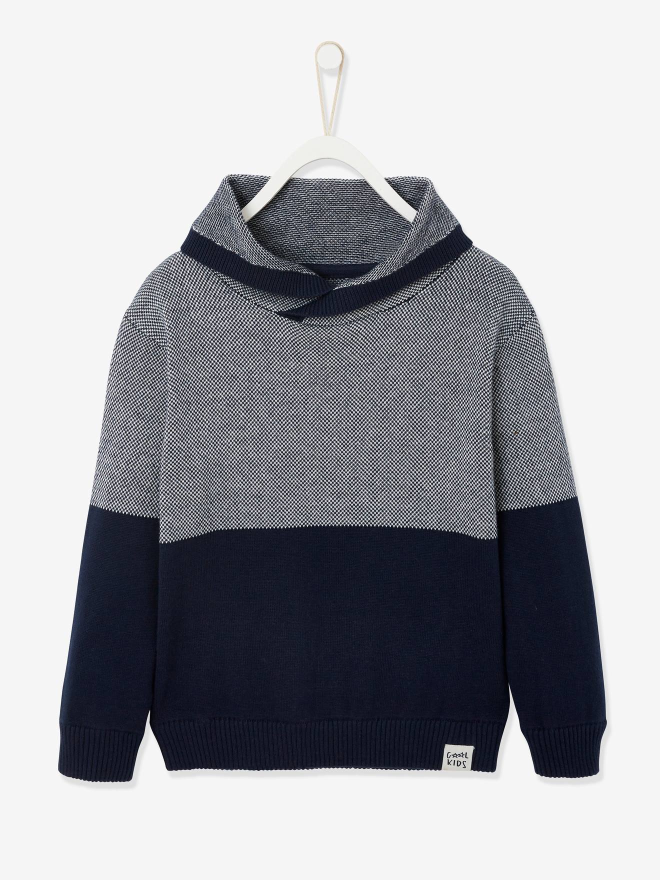 Suéter infantil de tricô com efeito colorblock, cor marrom médio liso.