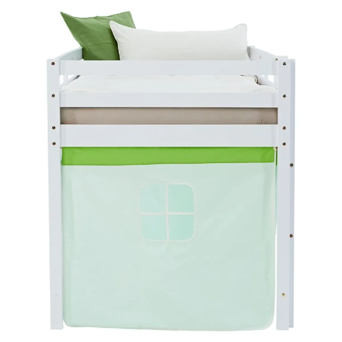 Homestyle4U Lit mi-hauteur 90x200 cm matelas rideau vert