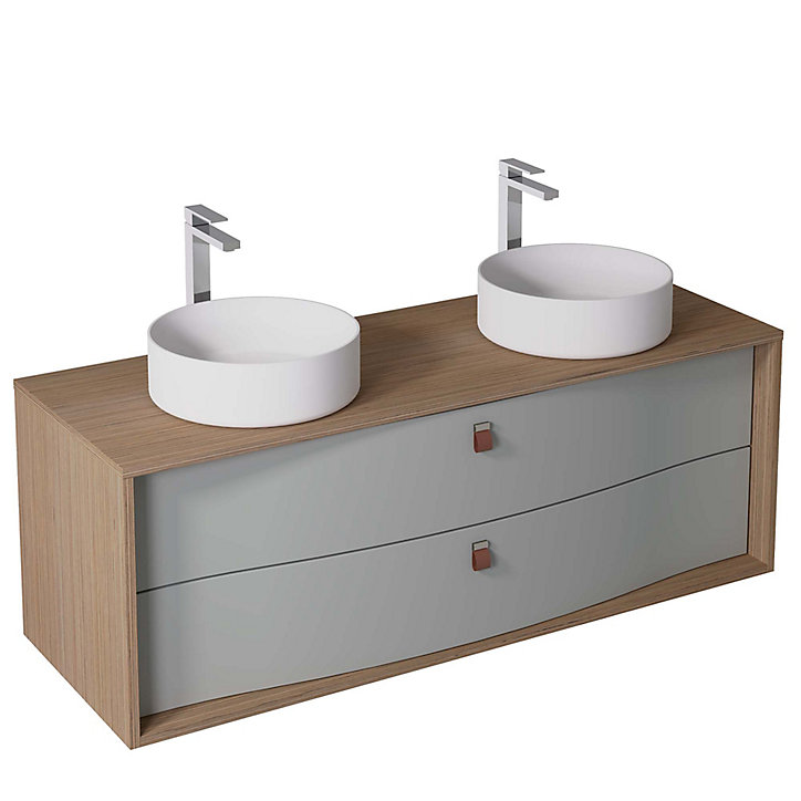 Meuble sous vasque à suspendre Havana grège mat 2 tiroirs 140 cm