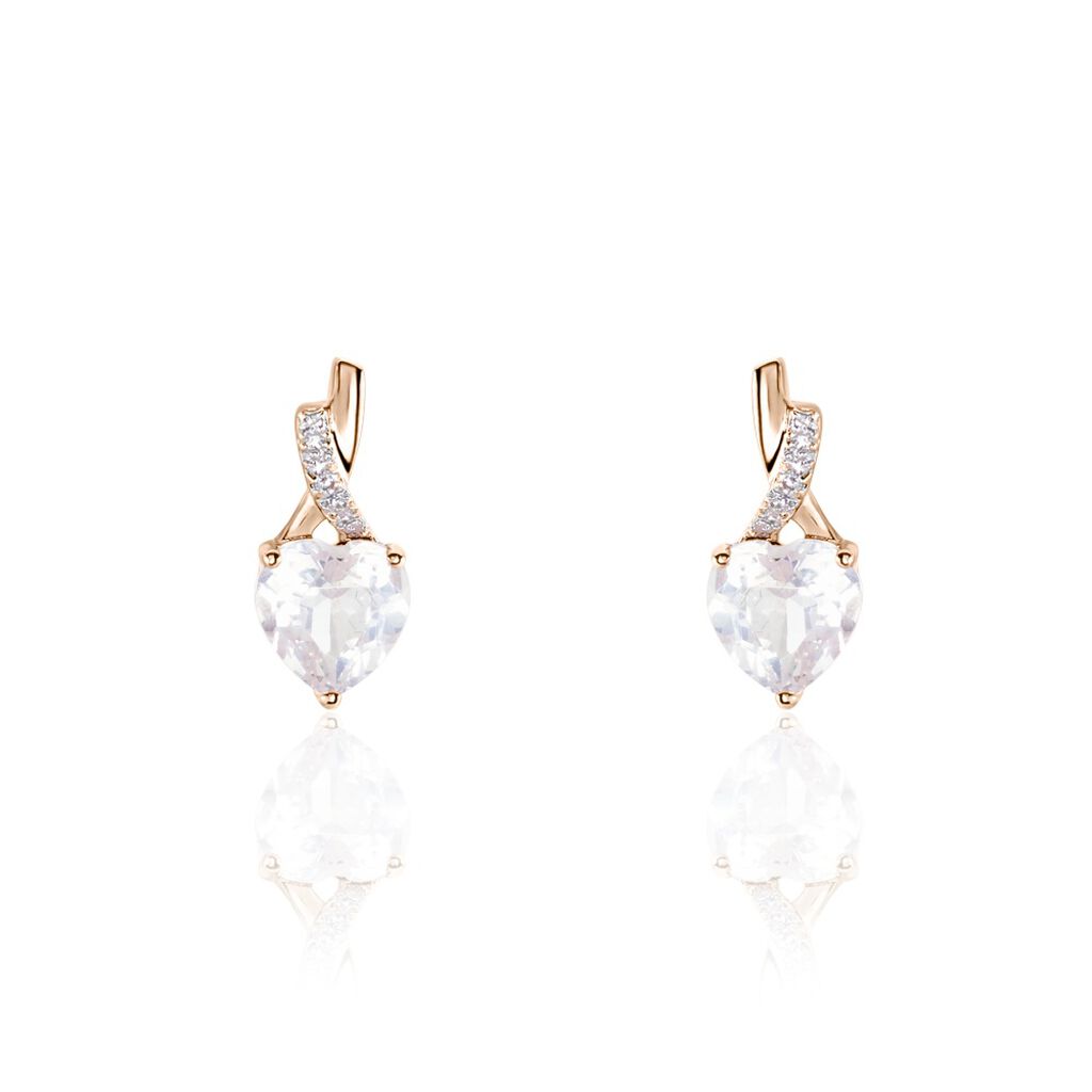 Boucles D'oreilles Puces Or Rose Clothilde Quartz