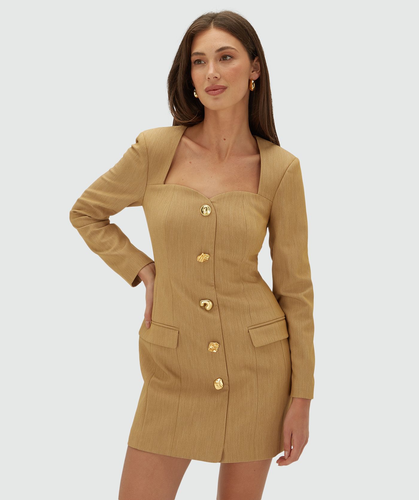 JV-LUCIENNE fitted jurk  - light camel melange