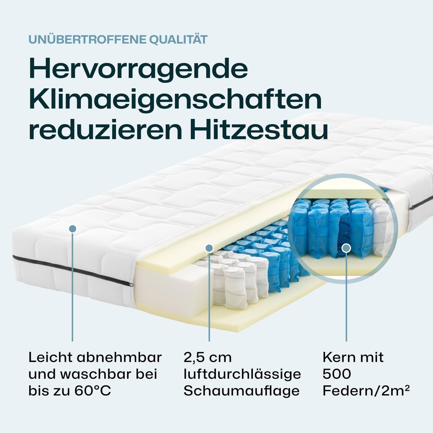 Ravensberger Matratzen Tonnentaschenfederkernmatratze Ortho-Spring - Härtegrad H3, mittelfest - 100 x 200 cm, Höhe 19 cm - 7-Zonen - Oeko-TEX® Standard 100 Zertifiziert