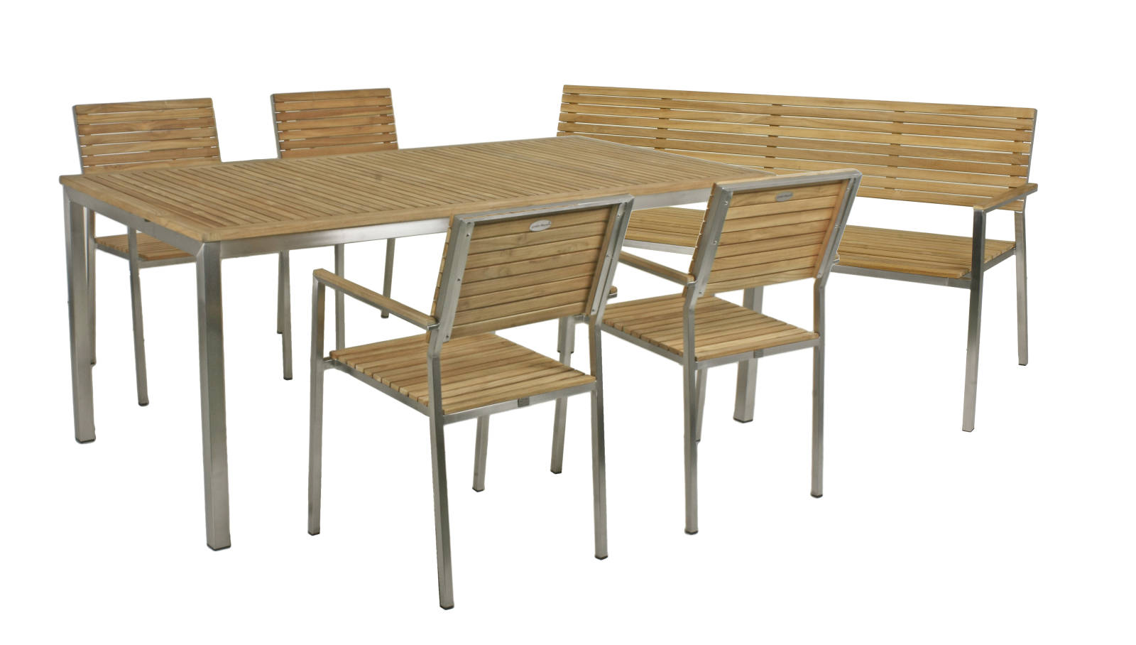 6-teilige Tischgruppe DENVER - Teak massiv - Edelstahl