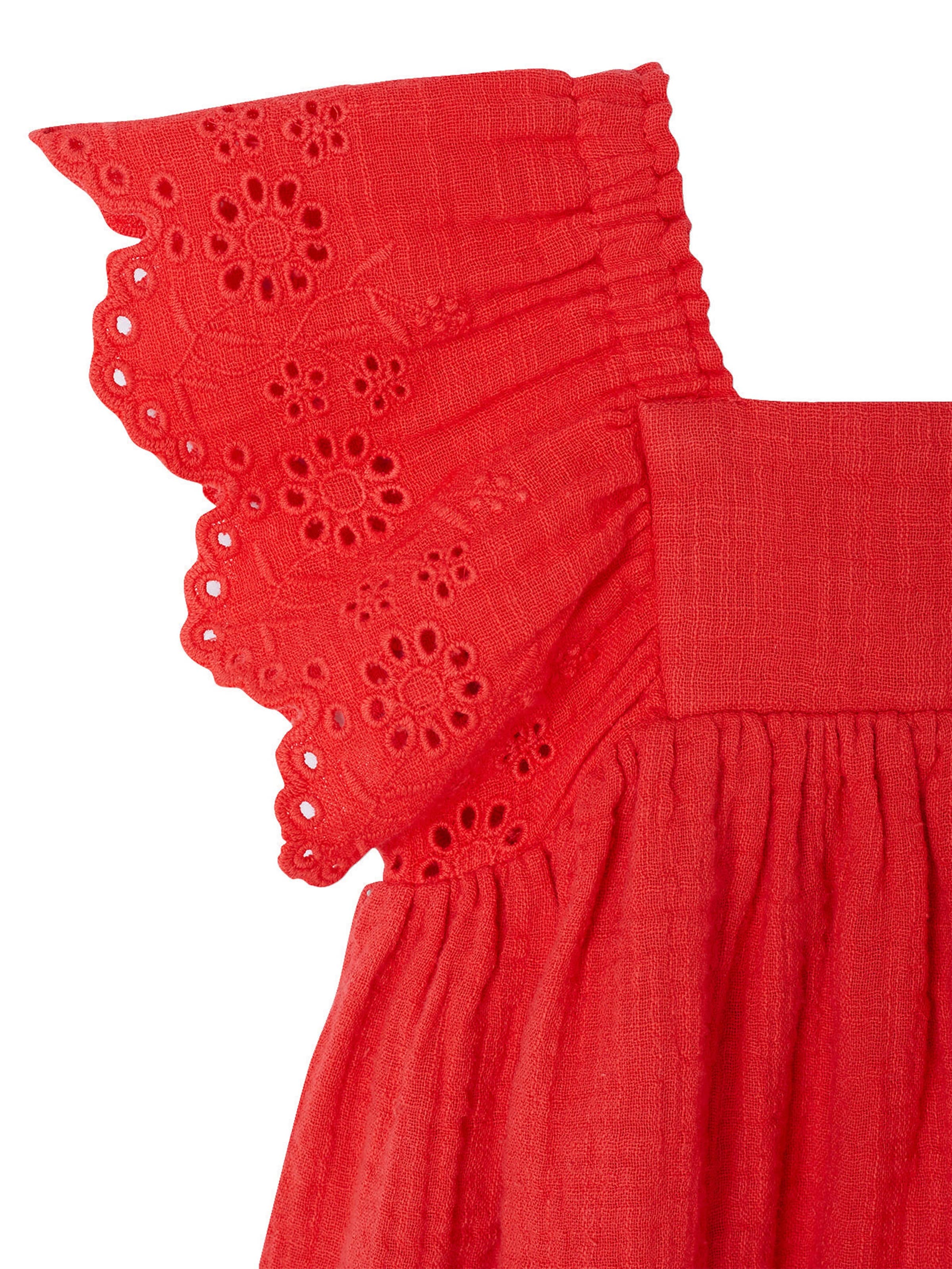 Vertbaudet Baby Musselin-Kleid mit Volantärmeln rot