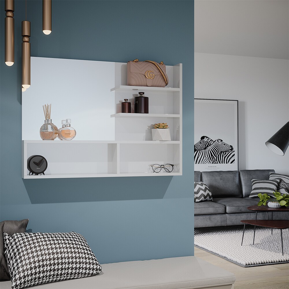 Vicco Spiegelregal Weiß Hochglanz 89,8 x 65 cm, moderner Badspiegel mit Ablagen