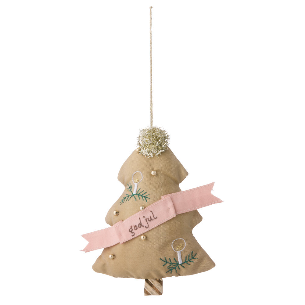 Bahne Interior  x Lisbeth Beck, stofjuleophæng m. træ - beige/multi