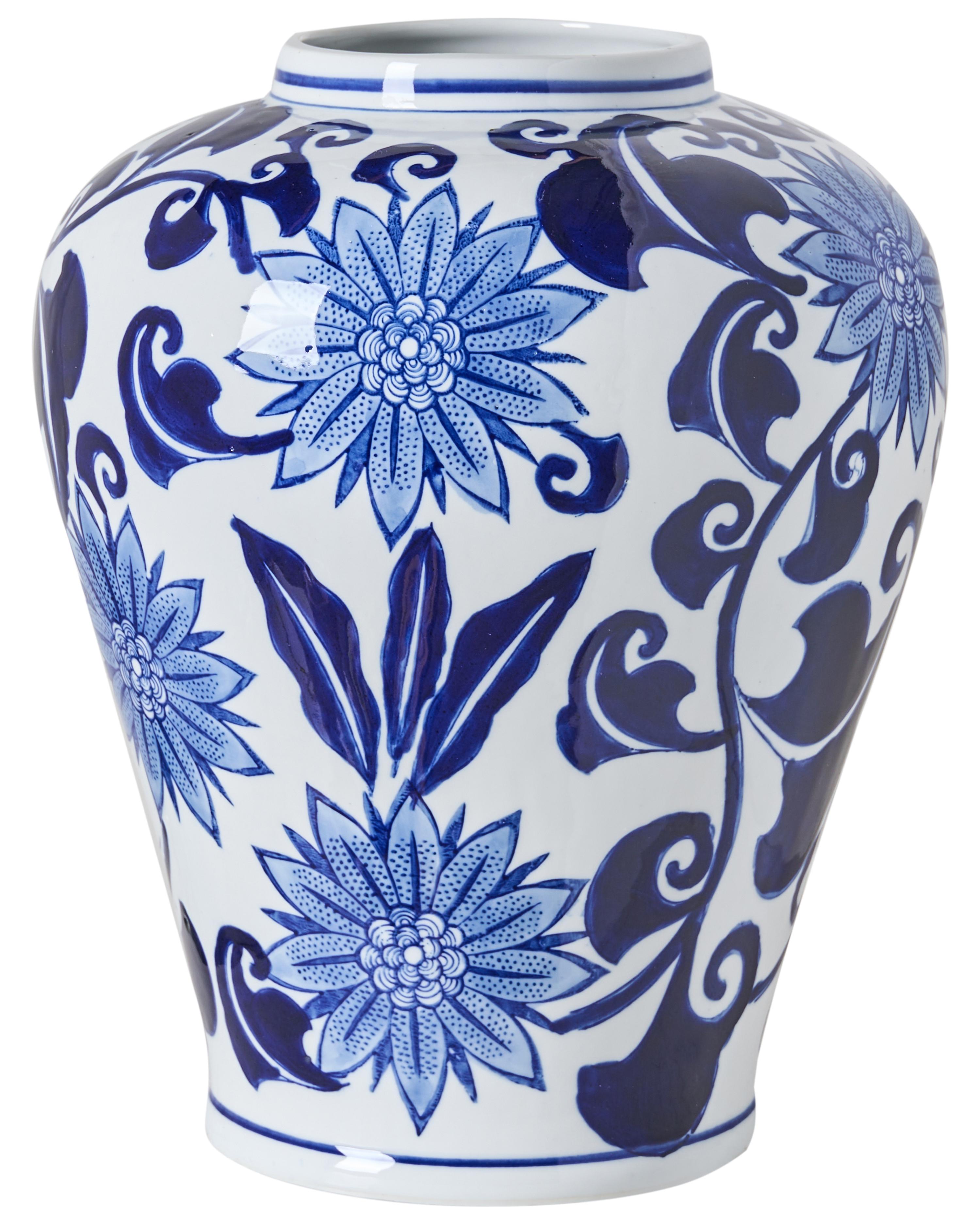 Bloemenvaas GIRONA Porselein 35 cm Wit/blauw