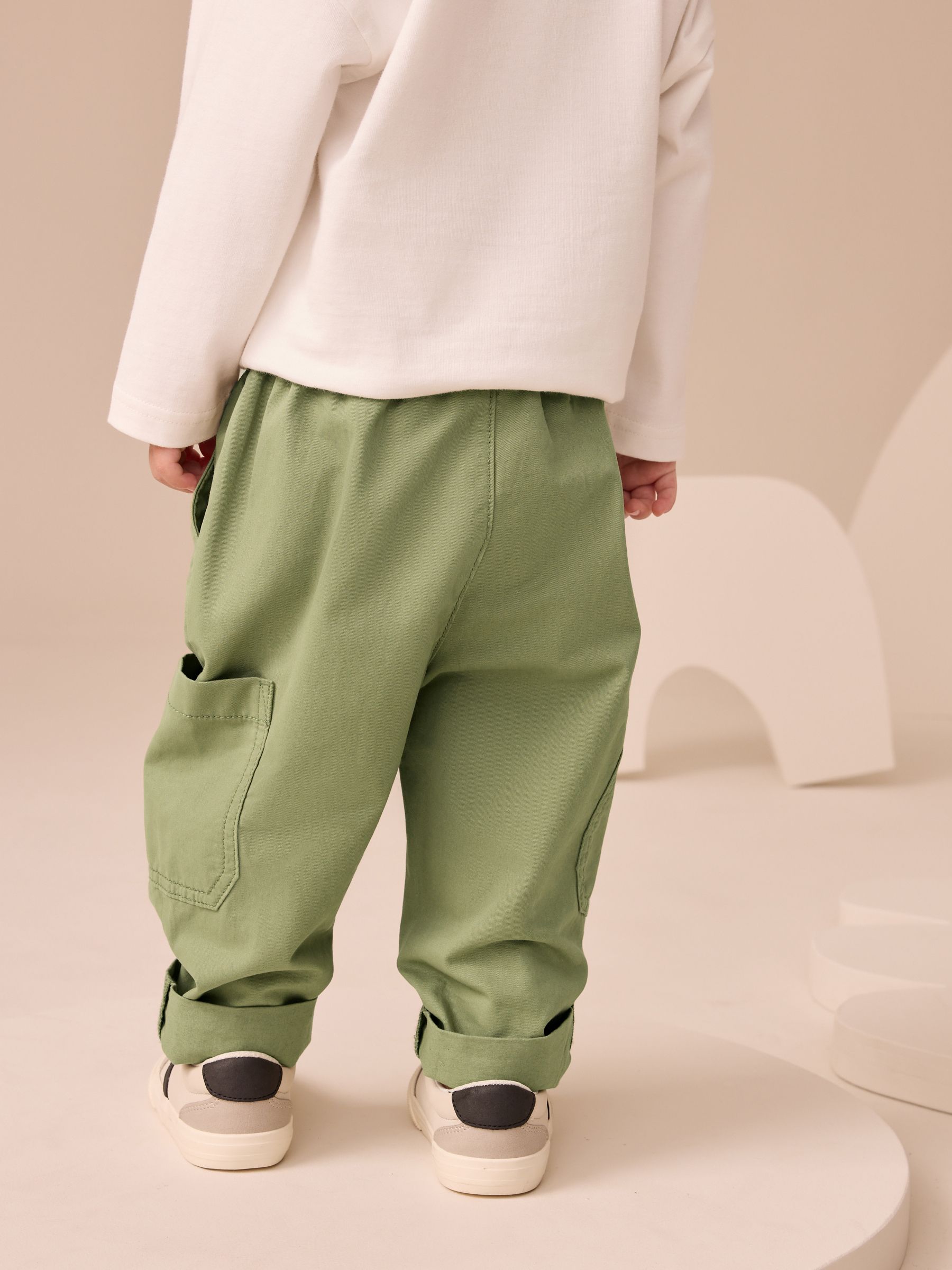 Grijs-groen - Broek met elastische taille en zijzakken (3mnd -7jr)