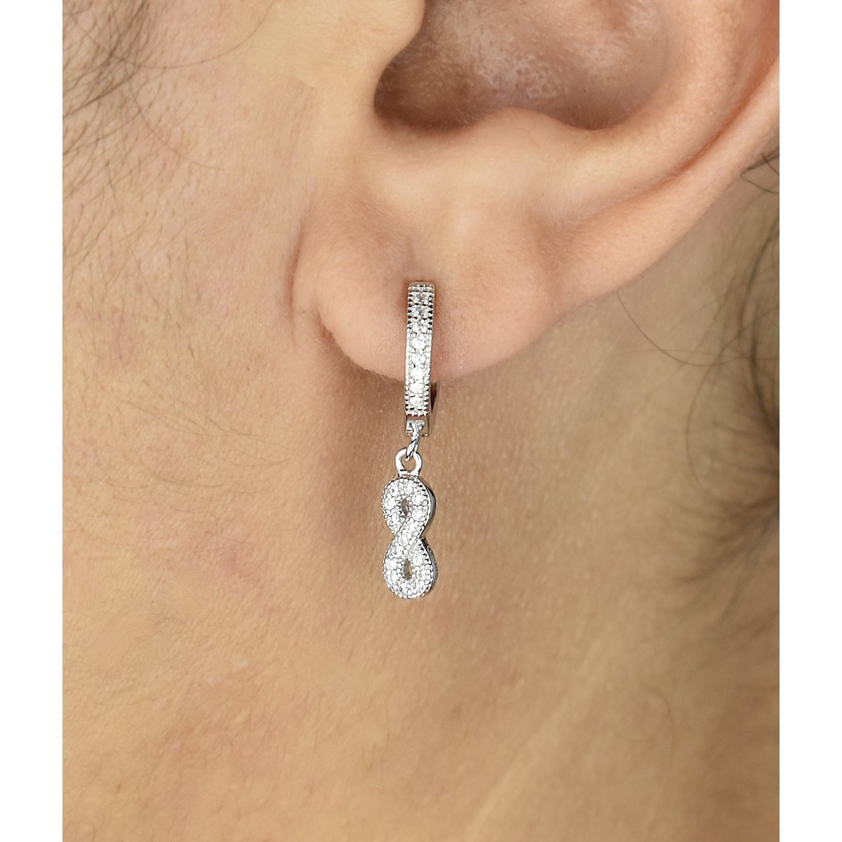 Boucles d'oreilles Mini Créoles infini oxyde de zirconium pendant Argent 925 Rhodié